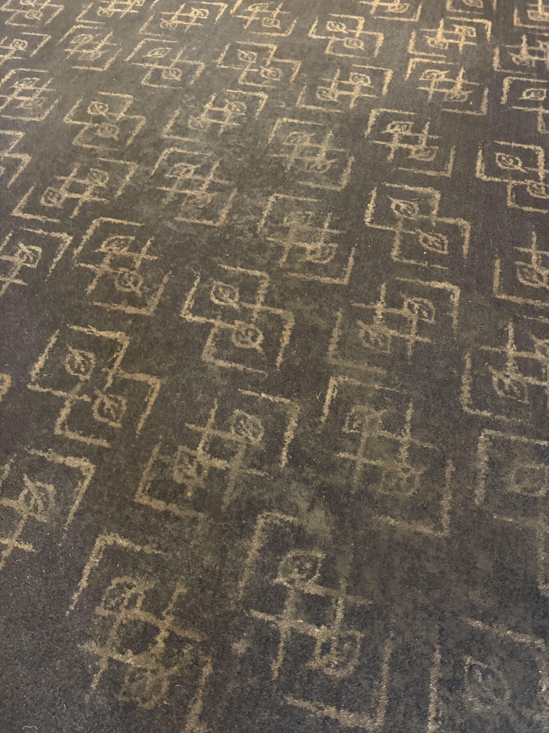Patterned carpet before, grimy